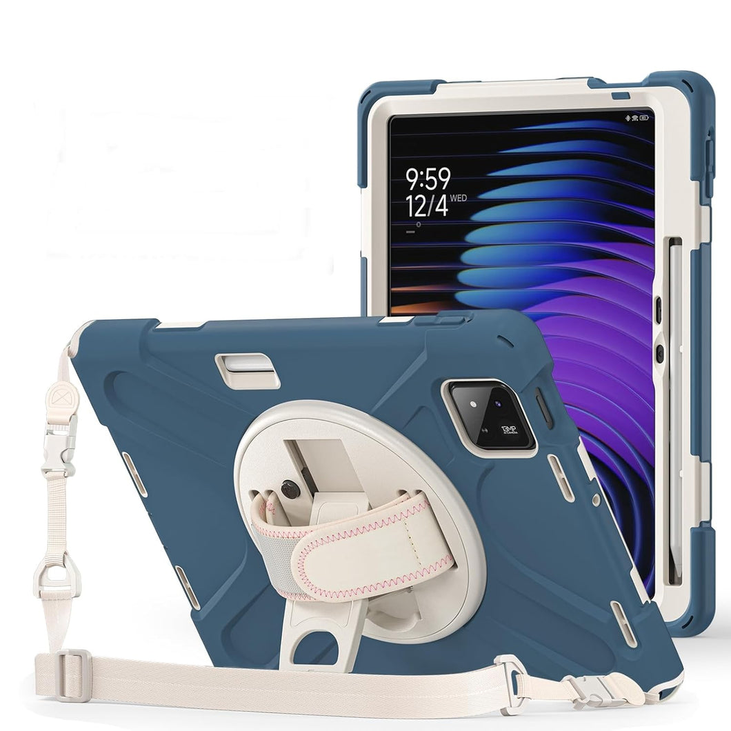 ProElite Cover for Xiaomi Mi Pad 7/7 Pro 11.2 inch Case, Rugged 3 Layer Armor case for Xiaomi Mi Pad 7/7 Pro with Hand Grip and Rotating Kickstand with Shoulder Strap & Pen Holder, Cornflower Blue