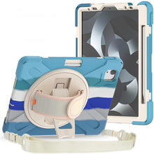 Load image into Gallery viewer, ProElite Rugged 3 Layer Armor case cover for Apple iPad Air 11 M3/M2, iPad Air 5th/4th Gen 10.9&quot; with Hand Grip, Pencil holder and Rotating KickStand, Rainbow Blue
