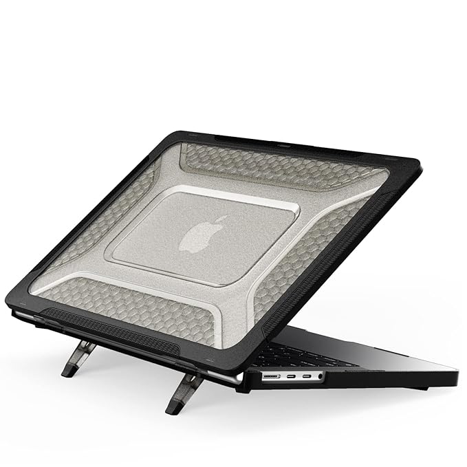 ProElite Case for MacBook Pro 14 inch Case 2024 2023 2022 2021 Release M3 A2918 A2992 M2 A2779 M1 A2442 Pro Max,Heavy Duty Honeycomb Hard Shell with Slim TPU Bumper and Fold Kickstand, Black