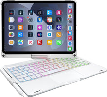 Load image into Gallery viewer, {Refurbished} ProElite Rotatable Wireless Bluetooth TouchPad Keyboard flip case Cover for Apple iPad (A16) 11th/10th Generation 2025/2022, Built-in 7-Colors Backlit, Silver
