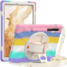 Load image into Gallery viewer, ProElite Rugged 3 Layer Armor case Cover for Samsung Galaxy Tab S7 FE/S8 Plus/S7 Plus 12.4 Inch SM-X800/X806/T970/T975/T976 with SPen Holder, Hand Grip and Rotating Kickstand, Rainbow Pink
