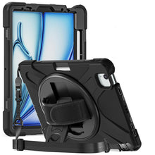 Load image into Gallery viewer, ProElite Rugged 3 Layer Armor case for Apple iPad Air 11 M3/M2 2025/2024/iPad Air 5th/4th Gen 10.9/iPad Pro 11 4th/3rd Gen with Apple Pencil Holder, Hand Grip and Rotating Kickstand, Black
