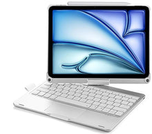 Load image into Gallery viewer, (Refurbished) ProElite 360 Degree Rotatable Wireless Bluetooth TouchPad Keyboard Case Cover for Apple iPad Air 13 inch M3/M2 2025/2024 &amp; iPad Pro 12.9 5th/6th Gen, Built-in 7-Colors Backlit, Silver
