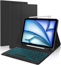 Load image into Gallery viewer, ProElite Keyboard case for iPad Air 11 M3/M2 2025/2024/Pro 11&quot; 4th/3rd Gen &amp; Air 5th/4th Gen 10.9&quot; with Pencil Holder, Magnetic Detachable Wireless Bluetooth Keyboard Built-in 7-Colors Backlit, Black
