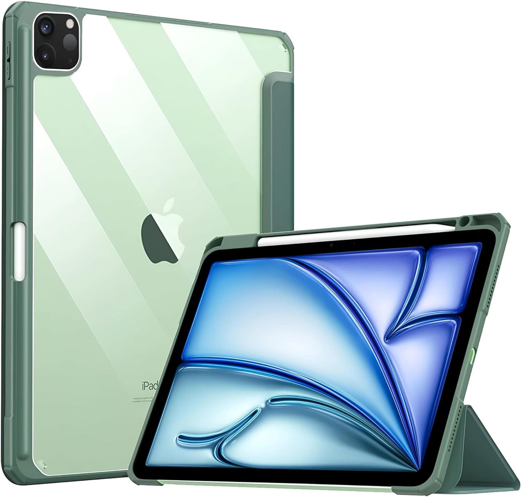 ProElite Case for iPad Air 11 Inch M3/M2 2025/2024, iPad Air 10.9 inch 5th/4th Gen & iPad Pro 11 inch 4th/3rd Gen 2022 case Cover, Transparent Smart Flip Cover with Pencil Holder, Dark Green