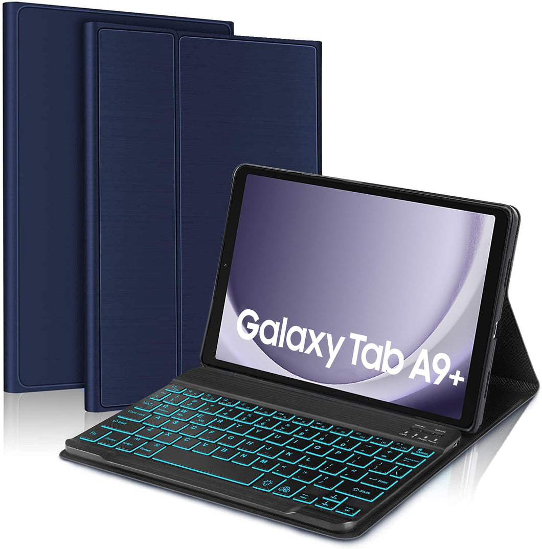 ProElite Keyboard case Cover for Samsung Galaxy Tab A9 Plus 11 inch, Magnetic Detachable Wireless Bluetooth Keyboard Built-in 7-Colors Backlit, Dark Blue