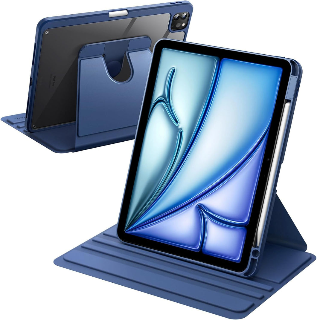 ProElite Rotating Case for Apple iPad Air 13 inch 2025/2024 M3/M2 with Pencil Holder, 360 Degree Rotation Protective Stand Cover Clear Back for iPad Air 13 M3/M2, Auto Wake/Sleep, Dark Blue