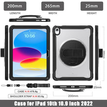 Load image into Gallery viewer, ProElite Cover for iPad (A16) 11th/10th Gen (2025/2022) Case, Rugged Shockproof Armor case for iPad 11th/10th Gen with Hand Grip and Rotating Kickstand (Transparent Back) with Should Strap, Black
