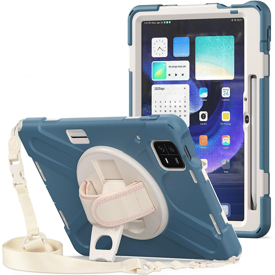 ProElite Rugged 3 Layer Armor case Cover for Xiaomi Mi Pad 6 11inch with Hand Grip and Rotating Kickstand with Shoulder Strap & Pen Holder, Cornflower Blue