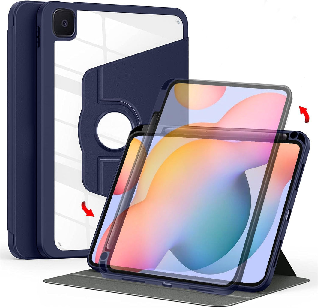 ProElite Cover for Samsung S6 Lite Cover Case, 360 Degree Rotatable Smart Flip Case Cover for Samsung Galaxy Tab S6 Lite 10.4 Inch 2022 SM-P610/P615, Transparent Back with Pencil Holder, Dark Blue