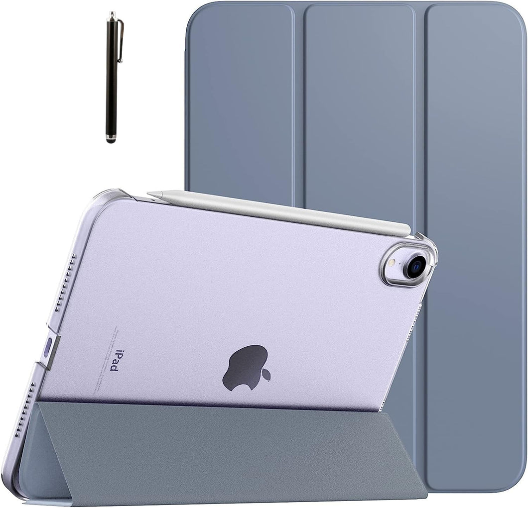 ProElite Smart Flip Case Cover for Apple iPad Mini 6th Gen 8.3 inch Translucent Back, Lavender with Stylus Pen