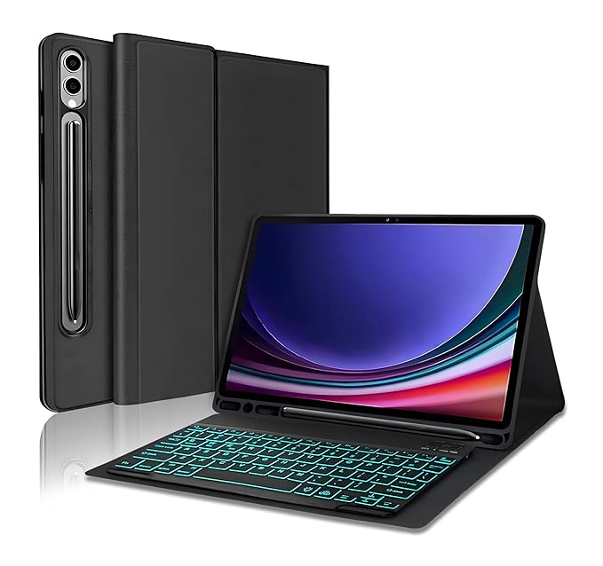 ProElite Keyboard case for Samsung Galaxy Tab S9 Ultra/S10 Ultra 14.6 inch with S Pen Holder, Magnetic Detachable Wireless Bluetooth Keyboard Built-in 7-Colors Backlit, Black
