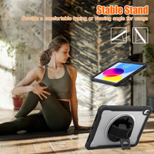 Load image into Gallery viewer, ProElite Cover for iPad (A16) 11th/10th Gen (2025/2022) Case, Rugged Shockproof Armor case for iPad 11th/10th Gen with Hand Grip and Rotating Kickstand (Transparent Back) with Should Strap, Black
