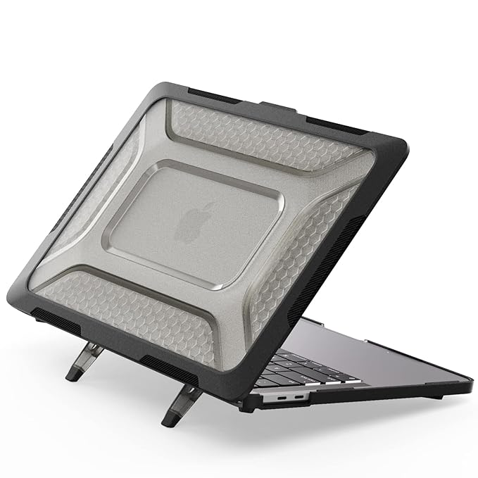 ProElite Case for MacBook Pro 13 inch Case M2 2024, 2023, 2022-2016 A2338 M1 A2251 A2289 A2159 A1989 A1708 A1706, Heavy Duty Honeycomb Hard Shell with Slim TPU Bumper and Fold Kickstand, Black