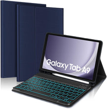 Load image into Gallery viewer, ProElite Keyboard case Cover for Samsung Galaxy Tab A9 8.7 inch, Magnetic Detachable Wireless Bluetooth Keyboard with S Pen Holder Built-in 7-Colors Backlit, Dark Blue
