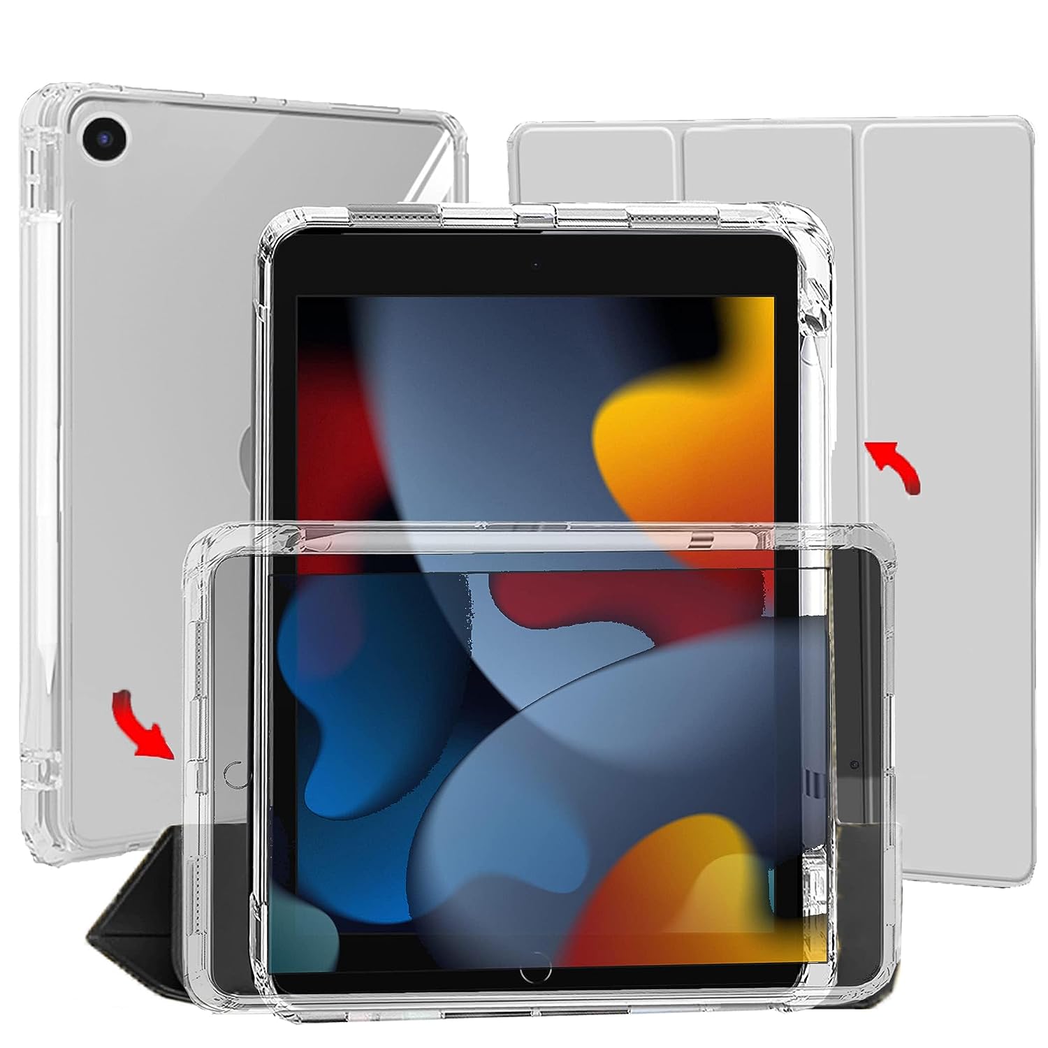 ProElite Sliding Detachable Smart Flip Case Cover for Apple iPad inch  9th/8th/7th Gen with Pencil Holder, Grey