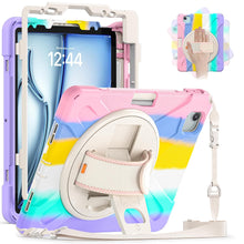 Load image into Gallery viewer, ProElite Cover for Apple iPad Air 13 inch M3/M2 2025/2024 Case, Rugged 3 Layer Armor case for Apple iPad Air 13 M3/M2 2025/2024 with Apple Pencil Holder, Hand Grip and Rotating KickStand, Rainbow Pink

