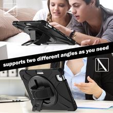 Load image into Gallery viewer, ProElite Rugged 3 Layer Armor case for Apple iPad Air 11 M3/M2 2025/2024/iPad Air 5th/4th Gen 10.9/iPad Pro 11 4th/3rd Gen with Apple Pencil Holder, Hand Grip and Rotating Kickstand, Black
