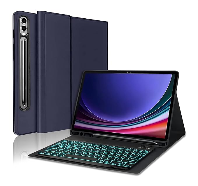 ProElite Keyboard case for Samsung Galaxy Tab S9 Ultra/S10 Ultra 14.6 inch with S Pen Holder, Magnetic Detachable Wireless Bluetooth Keyboard Built-in 7-Colors Backlit, Dark Blue