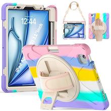 Load image into Gallery viewer, ProElite Cover for Apple iPad Air 13 inch M3/M2 2025/2024 Case, Rugged 3 Layer Armor case for Apple iPad Air 13 M3/M2 2025/2024 with Apple Pencil Holder, Hand Grip and Rotating KickStand, Rainbow Pink
