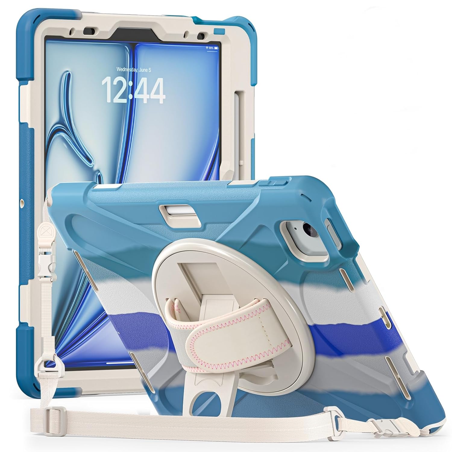 ProElite Rugged Layer Armor case cover for Apple iPad Air 11 M3/M2, iPad Air 5th/4th Gen with Hand Grip, Pencil holder and Rotating KickStand,