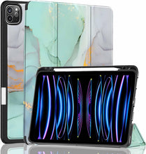 Load image into Gallery viewer, ProElite Smart Case for iPad Air 13/iPad Pro 12.9 inch 2022/2021 6th/5th Generation [Auto Sleep/Wake Cover] [Pencil Holder] [Soft Flexible Case] Recoil Series - Marble Green

