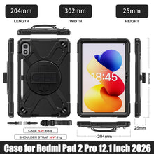 Load image into Gallery viewer, ProElite for Xiaomi Redmi Pad 2 Pro 12.1 inch Case, Rugged 3 Layer Armor case Cover for Xiaomi Redmi Pad 2 Pro 12.1 inch Case with Hand Grip and Rotating Kickstand with Shoulder Strap, Black
