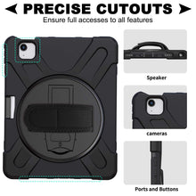 Load image into Gallery viewer, ProElite Rugged 3 Layer Armor case for Apple iPad Air 11 M3/M2 2025/2024/iPad Air 5th/4th Gen 10.9/iPad Pro 11 4th/3rd Gen with Apple Pencil Holder, Hand Grip and Rotating Kickstand, Black
