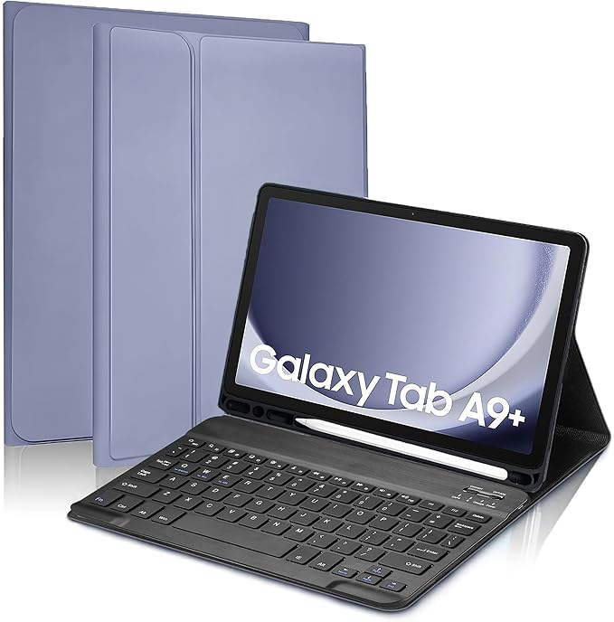 {Refurbished} ProElite Keyboard case Cover for Samsung Galaxy Tab A9 Plus 11 inch with S Pen Holder Magnetic Detachable Wireless Bluetooth Keyboard Case, Lavender