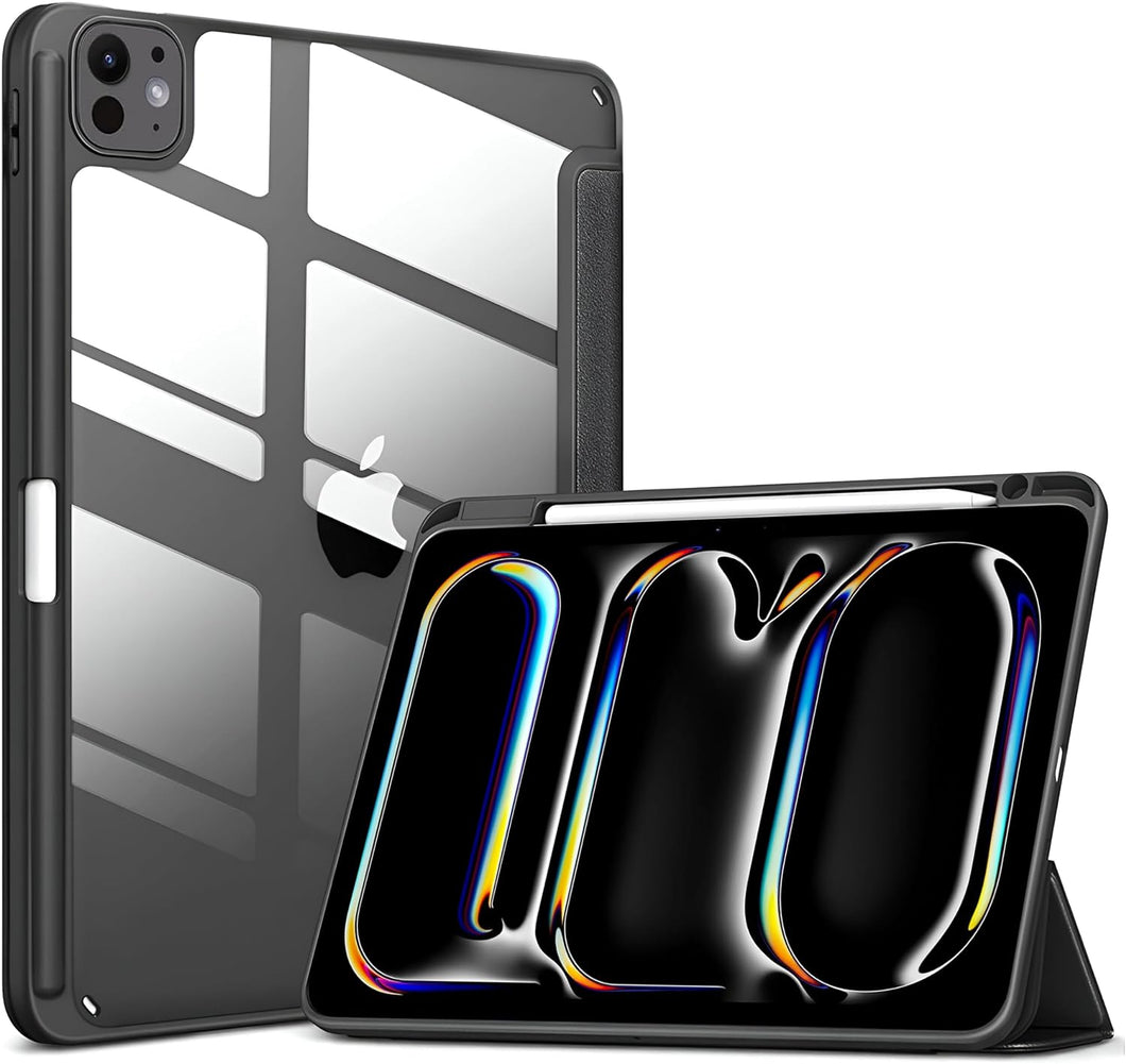 ProElite Case Cover for Apple iPad Pro 13 inch 2024 M4 Cover, Transparent Smart Flip Cover for iPad Pro 13 inch M4 2024 with Pencil Holder, Black