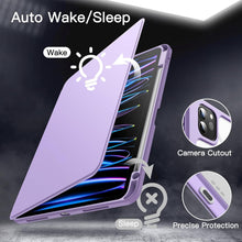 Load image into Gallery viewer, ProElite Rotating Case for Apple iPad Pro 13 inch 2024 M4 with Pencil Holder, 360 Degree Rotation Protective Stand Cover Clear Back for iPad Pro 13 2024, Auto Wake/Sleep, Lavender
