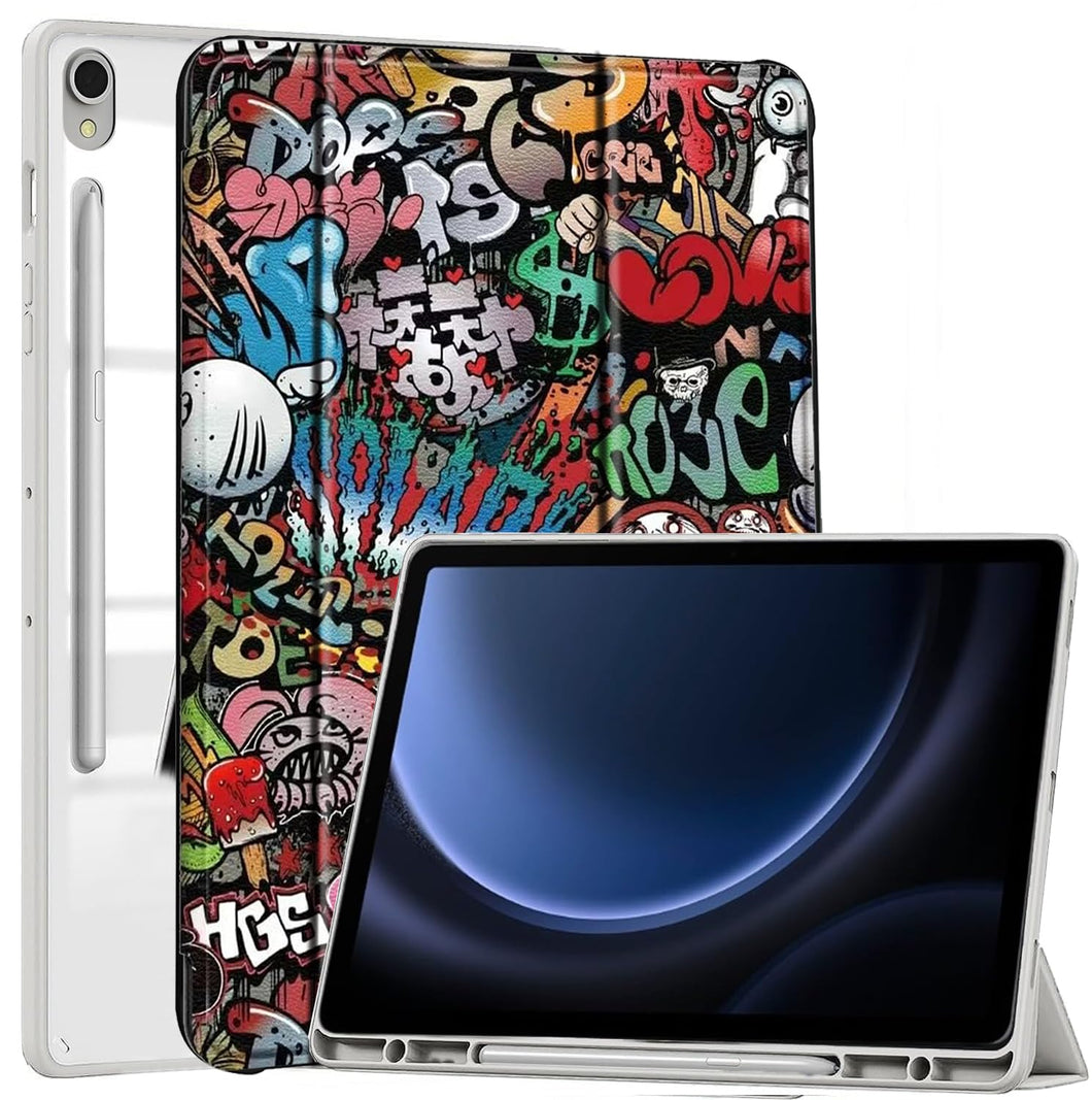 ProElite Cover for Samsung Galaxy Tab S9 FE 10.9 inch Cover Case, Smart Flip Case Cover for Samsung Galaxy Tab S9 FE 10.9 inch with S Pen Holder, Hippy [Transparent Back]
