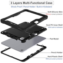 Load image into Gallery viewer, ProElite Cover for iPad Air 11 inch M3/M2 2025/2024 &amp; Air 10.9 5th/4th Gen, Rugged Shockproof Heavy Duty Back Case Cover for iPad Air 11 inch M3/M2 2025/2024 2025/2024 with Apple Pencil Holder, Black
