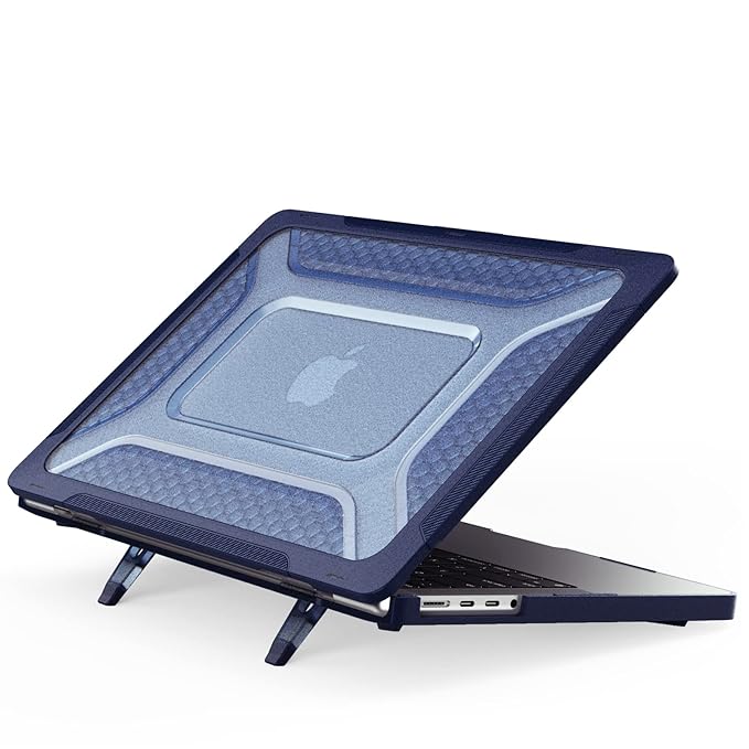 ProElite Case for MacBook Pro 14 inch Case 2024 2023 2022 2021 Release M3 A2918 A2992 M2 A2779 M1 A2442 Pro Max,Heavy Duty Honeycomb Hard Shell with Slim TPU Bumper and Fold Kickstand, Dark Blue