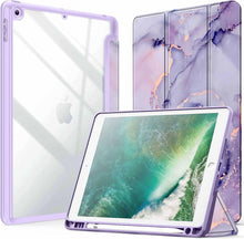 Load image into Gallery viewer, ProElite Smart Flip Case Cover for Apple iPad 9.7 inch 2018/2017 5th 6th Generation, Clear Soft Back with Pencil Holder, Marble Purple
