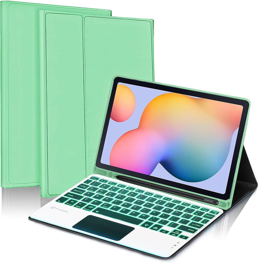 ProElite TouchPad Keyboard case for Galaxy Tab S6 Lite 10.4 Inch 2024 SM-P610/P615 with S Pen Holder, Magnetic Detachable Wireless Bluetooth TouchPad Keyboard Built-in 7-Colors Backlit, Mint Green