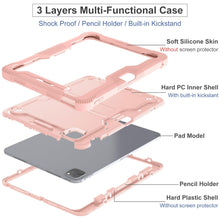 Load image into Gallery viewer, ProElite Rugged Shockproof Heavy Duty Back Case Cover for Apple iPad Pro 11 inch 2024/2025 M4/M5 5th/6th Gen with Apple Pencil Holder, Rose Gold
