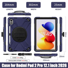 Load image into Gallery viewer, ProElite for Xiaomi Redmi Pad 2 Pro 12.1 inch Case, Rugged 3 Layer Armor case Cover for Xiaomi Redmi Pad 2 Pro 12.1 inch Case with Hand Grip and Rotating Kickstand with Shoulder Strap, Navy
