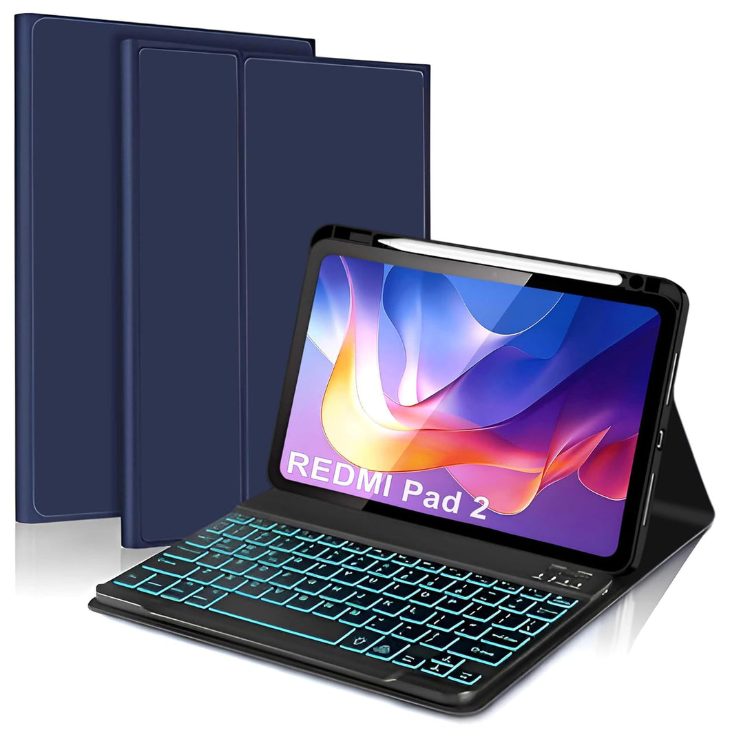ProElite Keyboard case for Xiaomi Redmi Pad 2 11 inch, Magnetic Detachable Wireless Bluetooth Keyboard Built-in 7-Colors Backlit with Pen Holder, Dark Blue