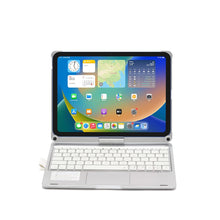 Load image into Gallery viewer, {Refurbished} ProElite Rotatable Wireless Bluetooth TouchPad Keyboard flip case Cover for Apple iPad (A16) 11th/10th Generation 2025/2022, Built-in 7-Colors Backlit, Silver
