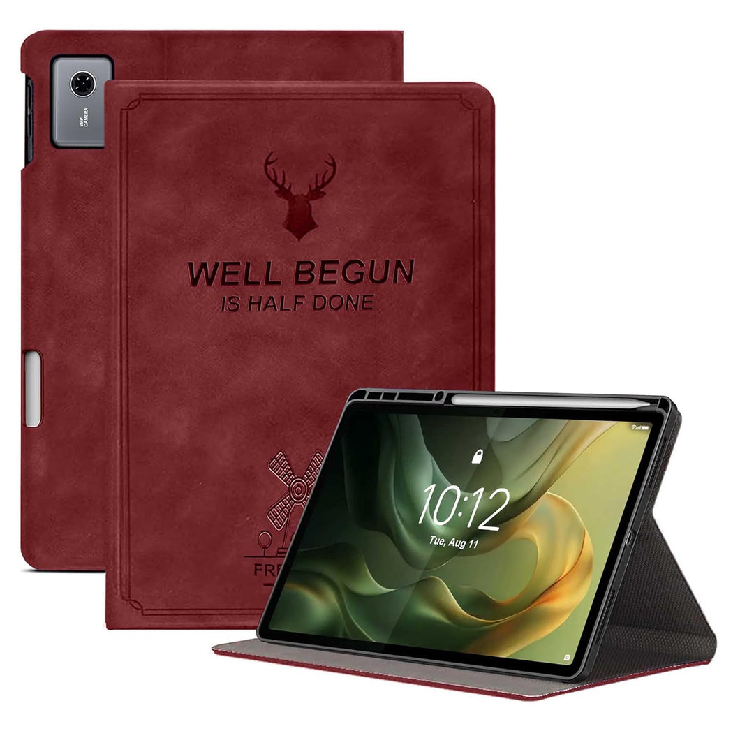 ProElite Case Cover for Motorola Pad 60 Neo 11 inch 2025 Case, Deer Flip case Cover for Motorola Pad 60 Neo 11 inch 2025 Case with Pen Holder [Auto Sleep Wake Feature], Wine Red