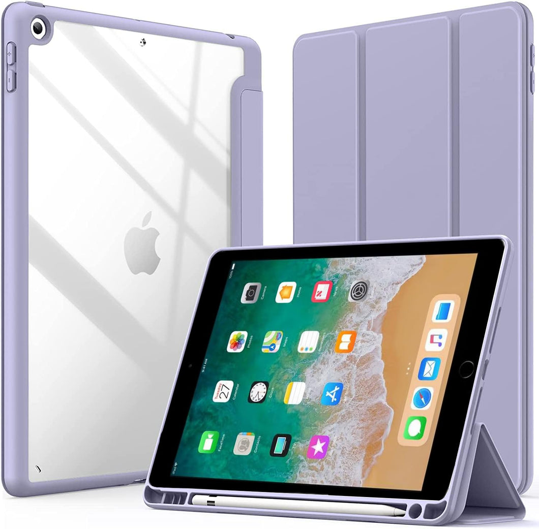 ProElite Smart Flip Case Cover for Apple iPad 9.7 inch 2018/2017 5th 6th Generation, Clear Soft Back with Pencil Holder, Lavender