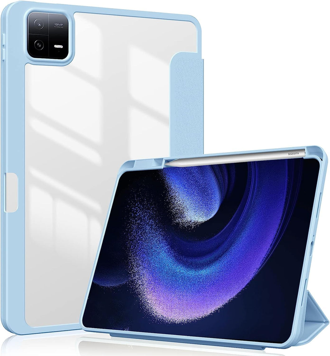 ProElite Smart Flip Case Cover for Xiaomi Mi Pad 6 11 inch Tablet, Transparent Back with Pen Holder, Light Blue