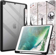 Load image into Gallery viewer, ProElite Smart Flip Case Cover for Apple iPad 9.7 inch 2018/2017 5th 6th Generation, Clear Soft Back with Pencil Holder, Eiffel
