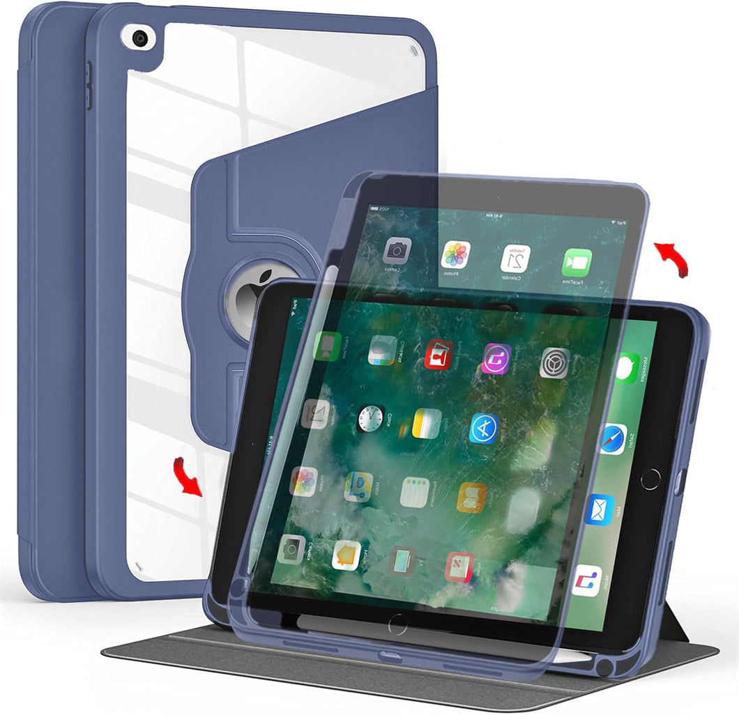 ProElite Cover for iPad 9.7 Cover Case, 360 Degree Rotatable Smart Flip Case Cover for Apple iPad 9.7 inch 2018/2017 5th 6th Generation Air 1 Air 2, Transparent Back with Pencil Holder, Lavender