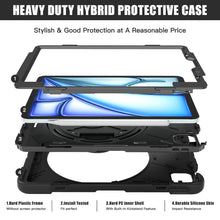 Load image into Gallery viewer, ProElite Rugged 3 Layer Armor case for Apple iPad Air 11 M3/M2 2025/2024/iPad Air 5th/4th Gen 10.9/iPad Pro 11 4th/3rd Gen with Apple Pencil Holder, Hand Grip and Rotating Kickstand, Black
