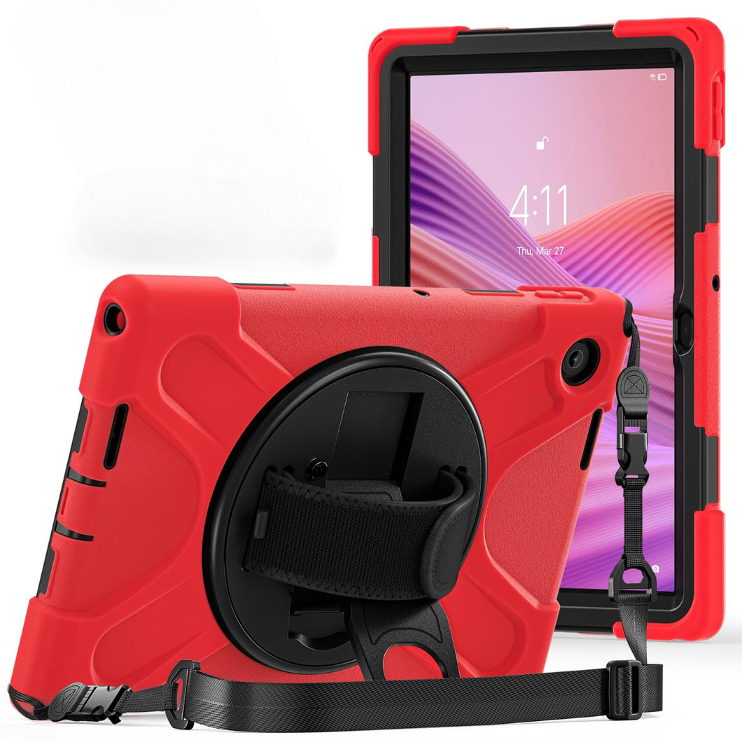 ProElite Cover for Lenovo Tab 10.1 inch 2025 Cover Case, Rugged 3 Layer Armor case Cover for Lenovo Tab 10.1 inch 2025 with Hand Grip & Rotating Kickstand with Shoulder Strap, Red