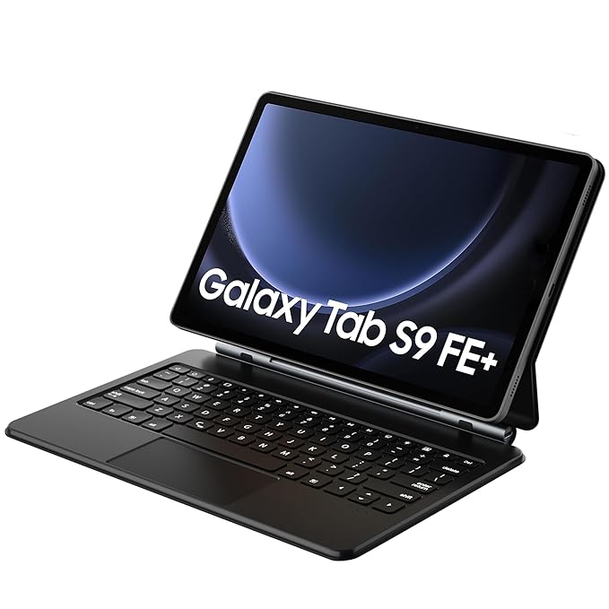 {Refurbished}ProElite Magnetic Bluetooth TouchPad Keyboard case for Samsung Galaxy Tab S9 FE +/S9/S8/S7 Plus/S7 Fe/S10+ 12.4 inch Floating Cantilever Design with Built-in Colourful Backlit Keyboard, Black