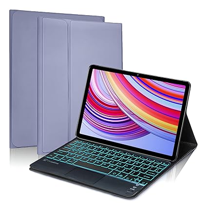 (Refurbished) ProElite TouchPad Keyboard case for Redmi Pad Pro 12.1 inch, Magnetic Detachable Wireless Bluetooth TouchPad Keyboard Built-in 7-Colors Backlit, Lavender