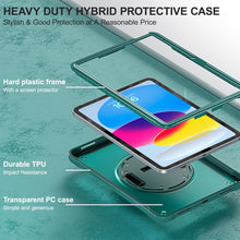 Load image into Gallery viewer, ProElite Cover for iPad (A16) 11th/10th Gen (2025/2022) Case, Rugged Shockproof Armor case for iPad 11th/10th Gen with Hand Grip and Rotating Kickstand (Transparent Back) Should Strap, Midnight Green
